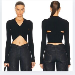RtA Black Ribbed Knit Cut Out Cropped Long Sleeve Top Small NWT